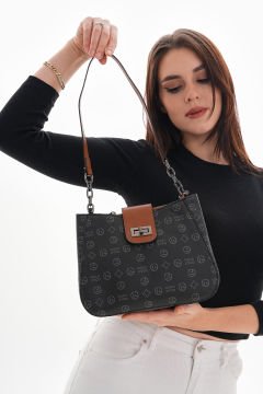 Morpelikan  Kadın Üç Bölmeli Kilit Kapamalı Monogram Kol Omuz Çantası