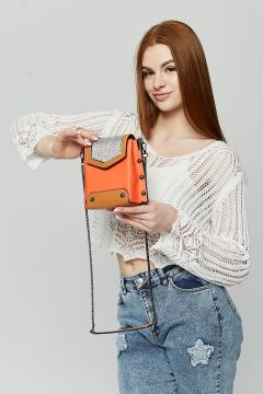 Morpelikan Orange Taş Detaylı Zincir Askılı Çarpraz Omuz Çantası