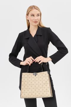 Bej  Monogram Kilit Kapamalı Kadın Omuz Çantası