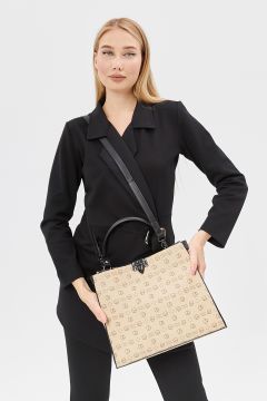 Bej  Monogram Kilit Kapamalı Kadın Omuz Çantası