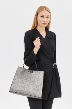 Gri Monogram Kilit Kapamalı Kadın Omuz Çantası