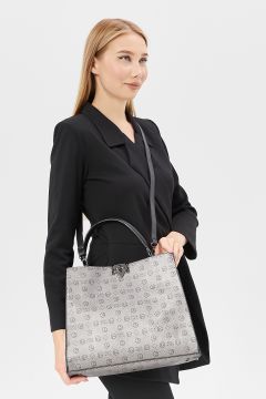 Gri Monogram Kilit Kapamalı Kadın Omuz Çantası
